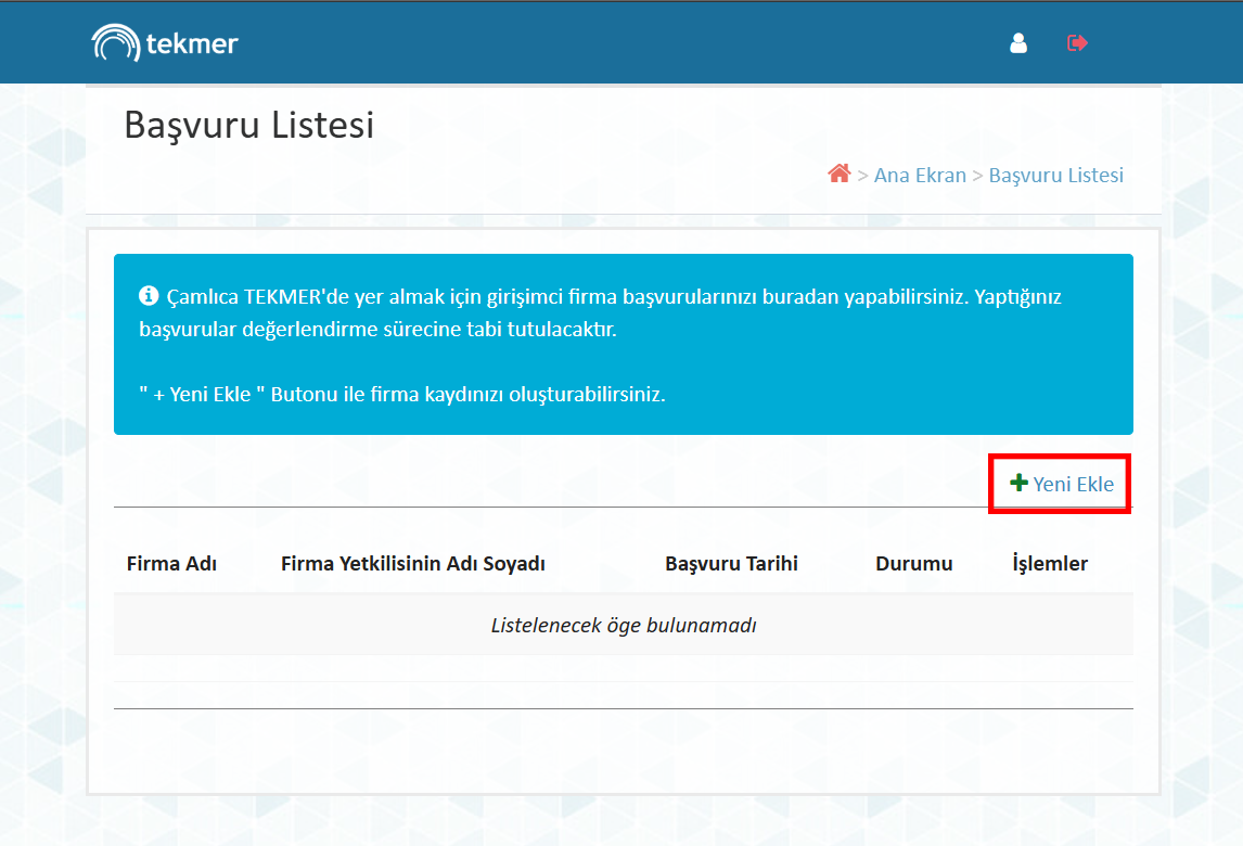 Yeni Firma Ekleme Ekranı